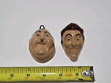 Laurel And Hardy Mini Ceramic Head Bust Statues Wall Plaques Unmarked Vintage