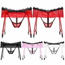 Mens Sissy Crossdress Underwear Flower Lace Skirted Knicker Panties Garter Belt