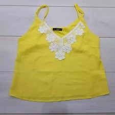 SHEIN Summer Cami Top Size S UK8 Yellow Floral Embroidery Strappy Casual Holiday