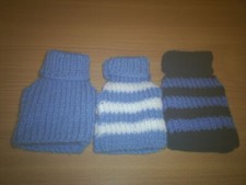 SAVER SET 3  XXS  4" HAND KNITTED DOG COAT BLUES TEACUP CHIHUAHUA/ YORKIE PUPS