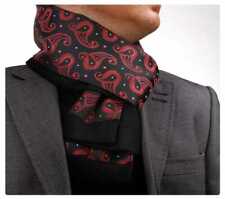 Brand New Mens Double Side Scarf Silk Wool Blend Black with Red Paisley Design
