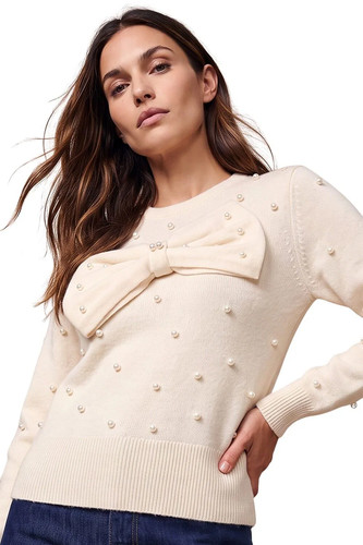 Dusk fashion pearl bow knit - fashion,