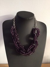 Marks & Spencer chunky silver purple bead pendant necklace costume jewellery