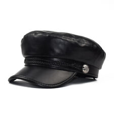 Womens PU Leather Captain Sailor Hat Newsboy Cabbie Baker Boy Peaked Beret Cap