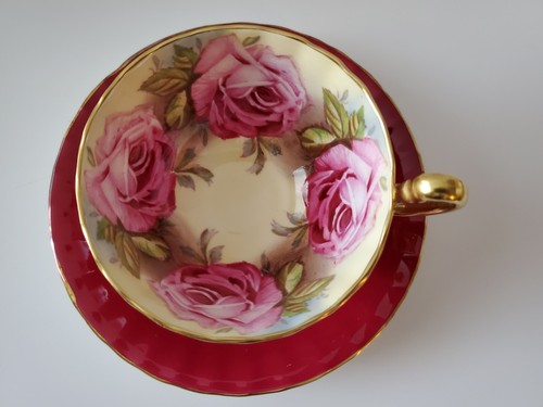 Aynsley red oban cabbage roses - red,
