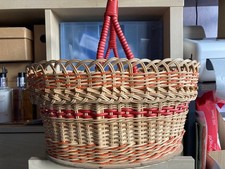 Traditional  Vintage Style  Wicker Shopping or Egg Basket with red trim