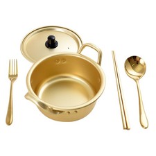 1 Set of Small Soup Pot Aluminum Pot Instant Noodles with Chopsticks Spoon Fork