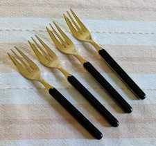 Set 4 Viners Pastry Forks Gold Faux Ebony Handle Probably Never Used