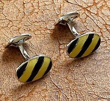 Cufflinks - Genuine RALPH LAUREN Silver Plated Black & Yellow Stripe - England