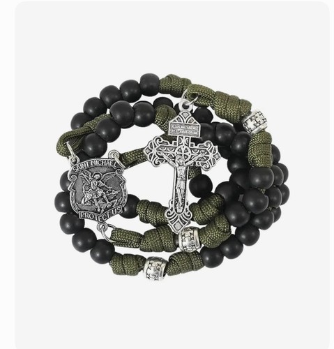 Green paracord rosary - green, heavy