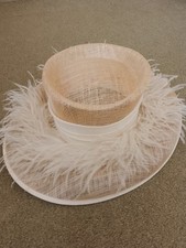 Ladies Cream Natural Fibre  And Feather Hat