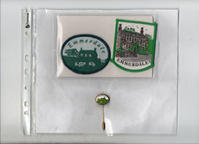 EMMERDALE FARM 2 WOVEN BADGES AND I METAL PIN BADGE EFX3