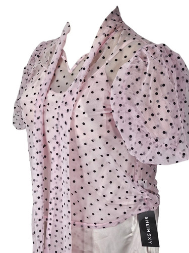 Sheer pink pussybow polka - , dot