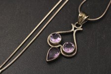 .925 STERLING SILVER AMETHYST Varicut Trilogy Openwork Pendant Necklace 7g - N10