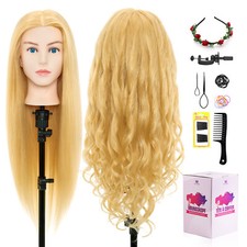 Blonde Hair Training Head Real Human Hair Hairdressing Cosmetology Manikin Head