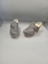 Fly London Clog Heels UK 3 EU 36 Slip-On Wooden & Leather Grey Blue Studded