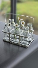 Set of 6 Mini Glass Milk Bottles - Weddings, BBQ, Parties. 200ml ,Free Wire Cage