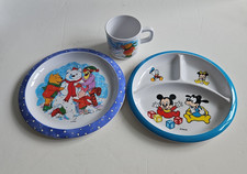 Vintage Children's Disney Mickey Mouse Winnie The Pooh Melamine Plates And Mug