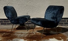 PAIR ORIGINAL VINTAGE MID CENTURY COCKTAIL CHAIRS FLUFFY MATERIAL BEDROOM CHAIRS