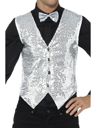 Silver sequin waistcoat adult - silver,