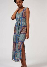 Artscapes Holiday Collection Juhi Printed Midi Dress Qvc Size X Small Blue Multi