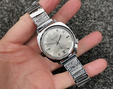 1970s Vintage Watch Teltime Hand-Wind Round Stainless Steel Expanding Bracelet
