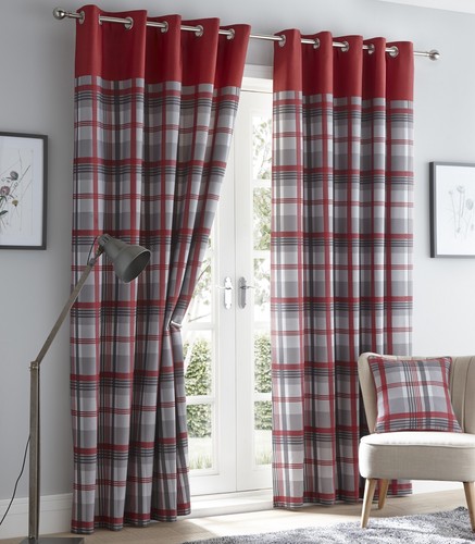 Tartan check lined curtains - check,