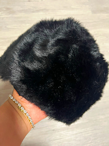 Women black faux - faux, fur