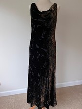 Vtg Black & Copper Silk Blend Devore Bias Cut Long Dress Size 16 Cowl Neckline