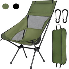 Lightweight Folding High Back Camping Chair + Head Support Stable Portable 120Kg