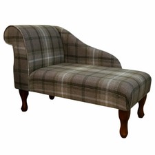 Brown Tartan Chaise Longue Sofa Small Lounge Handmade in Sophie Check Fabric UK