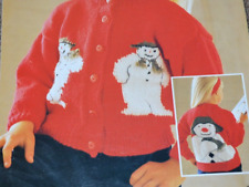 (58) Knitting Pattern - Children's DK Snowman Christmas Cardigan  22" - 30"