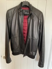M&S AUTOGRAPH Men's Leather Black,  Zip Up, Quilted Bomber Jacket. SMALL. VGC.