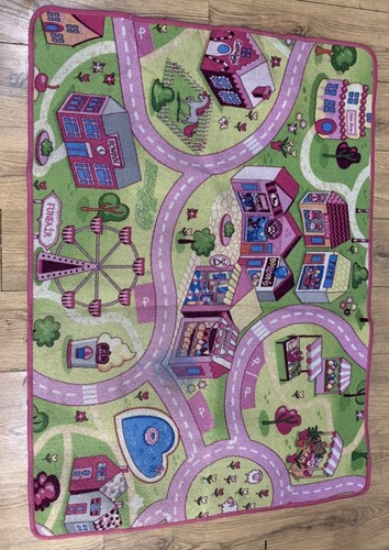 Pink kids roads buildings rug - roads,