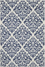 4' X 6' Blue and White Damask