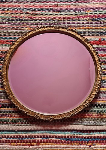 Mid century gold round mirror - gold,