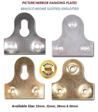 MIRROR HANGING PLATES BRASS/CHROME SLOTTED/UNSLOTTED PICTURE FINISH/SIZE