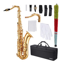 VEVOR Gold Brass Tenor Saxophone B Flat Beginner Kit with Case and Mouthpiece