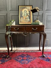 Antique STYLE  Solid Mahogany Wood & Leather Console table writing desk