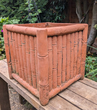 Vintage Large Handmade Unique Faux Bamboo Terracotta Pot Boho