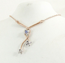 9ct Gold Tanzanite Necklace Rose Pendant & Chain Diamond  19'' with gift box