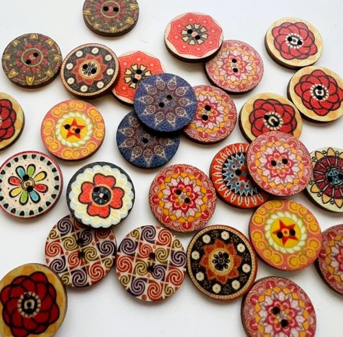 20mm wood buttons colourful - wood,