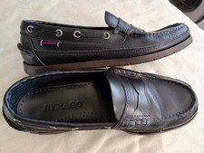 Sebago docksides mens deck shoes size 6 WIDE black leather Excellent cond