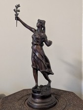 Antique 19th Century Large Bronze Statue Figure Woman Signed Rousseau Figurine 