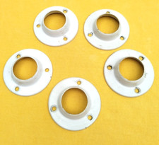 WARDROBE HANGING WHITE FLANGE 5 RINGS RAIL POLE 25mm Tube  End Sockets Centres