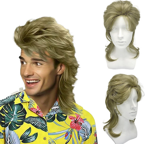 Blonde mullet mens 80s wig - mullet,