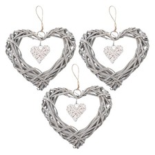3 Pcs Wicker Heart Wreath Hanging Decoration for Home Wall Door Party Decor