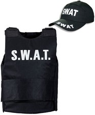 Boys Men's 2 PC SWAT Vest  & Cap Police Fancy Dress Costume