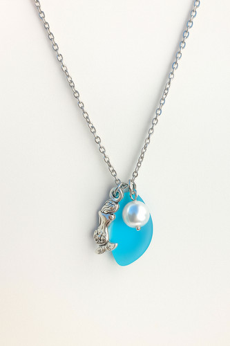 Clear sea glass necklace beach - clear,