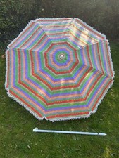 Vintage Retro 1970’s 80s 90s Multicoloured Striped Fringed Garden Sun Parasol